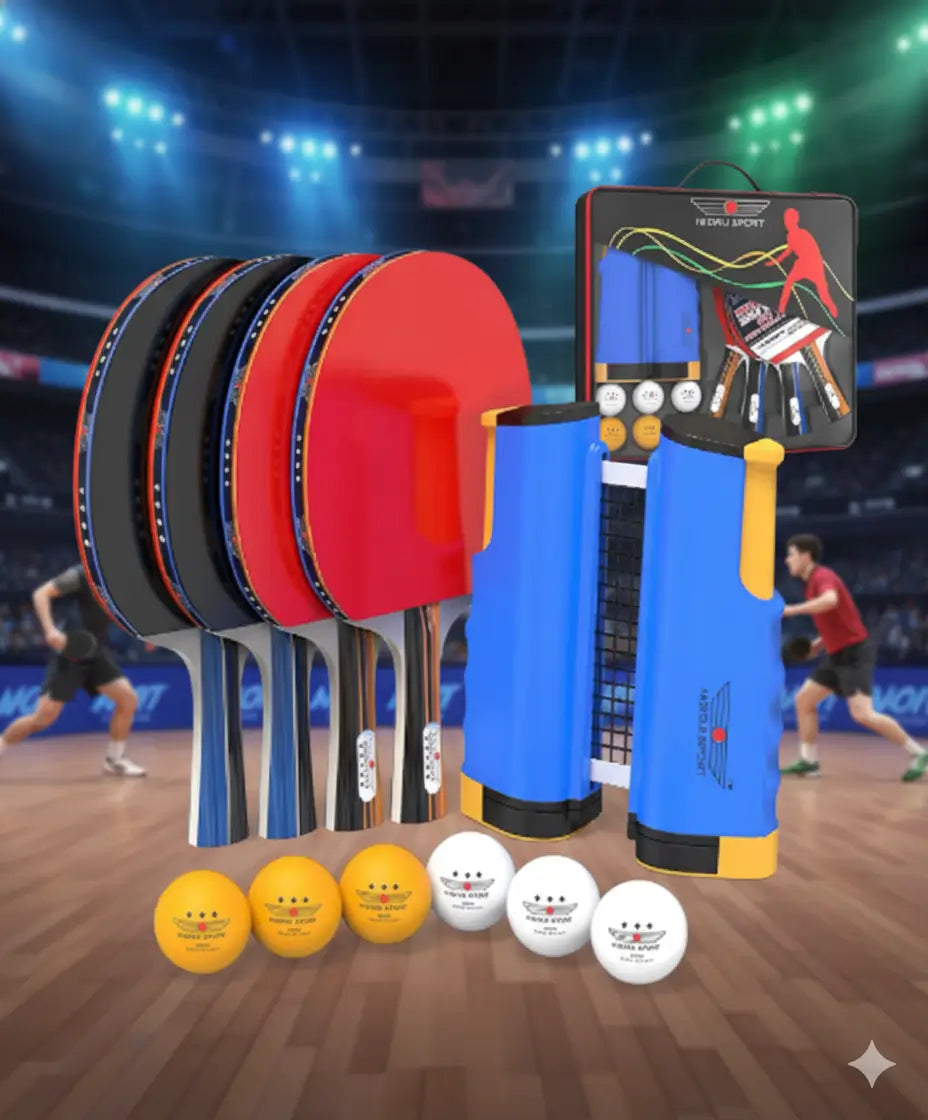 KIT COMPLETO: 6 pelotas + 1 red retráctil +1 funda + 2 raquetas + 2 raquetas extra GRATIS 🎁