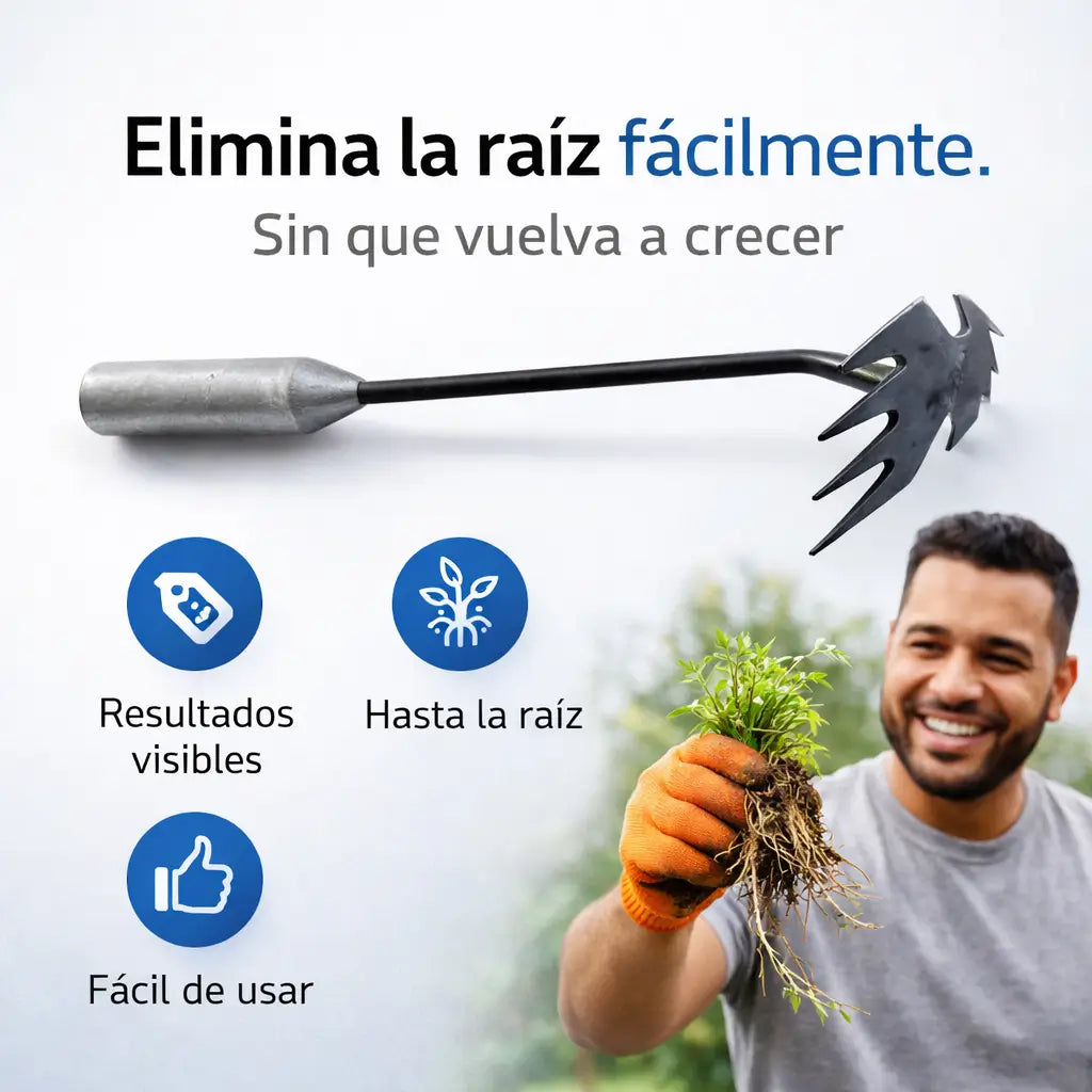 Azada Manual de 4 Garras: Máxima precisión sin químicos ni esfuerzo extra.