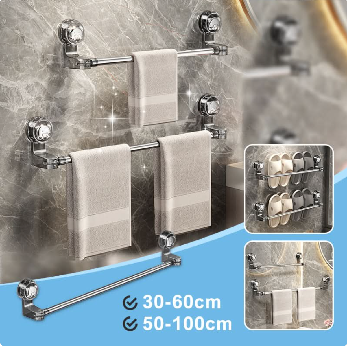 Barra Ajustable sin Taladros – Organiza tu baño con estilo y facilidad