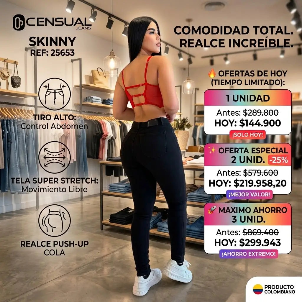 Jean Skinny Tiro Alto Stretch para Dama C'ensual Jeans