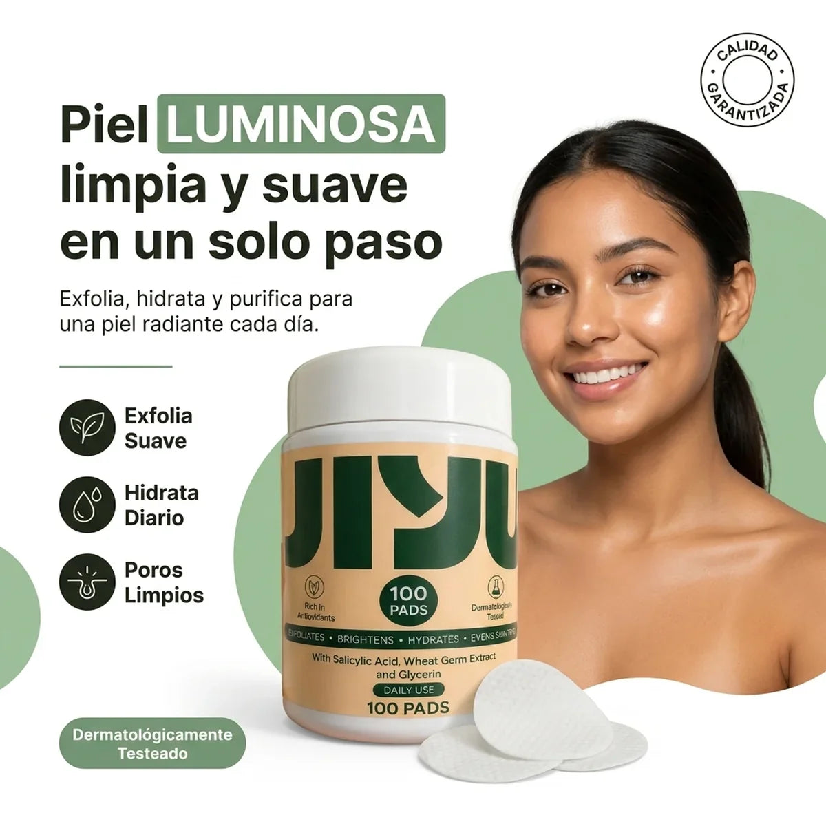JIYU™ Pads Faciales Exfoliantes e Hidratantes - 100 Unidades - 1-hero