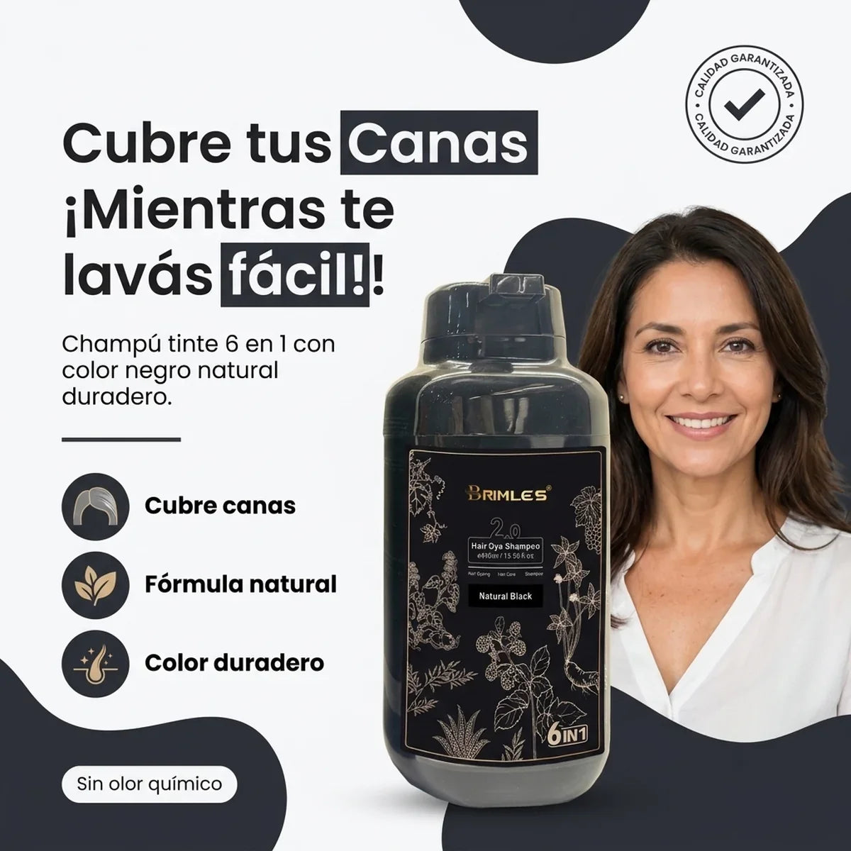 Brimles Champú Tinte 6 en 1 Negro Natural 460ml - 1-hero