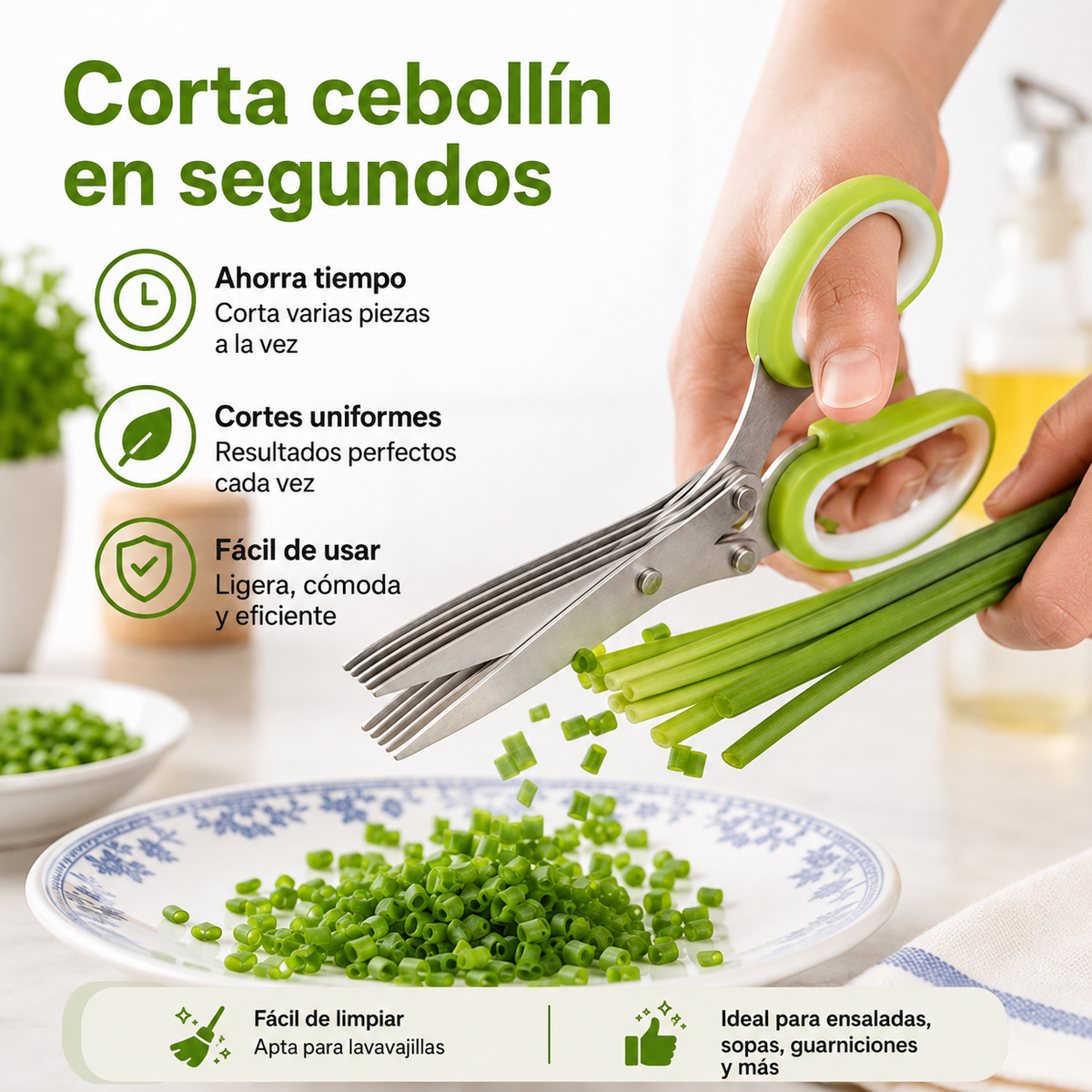 Tijeras Corta Verduras 5 Cuchillas de Acero Inoxidable