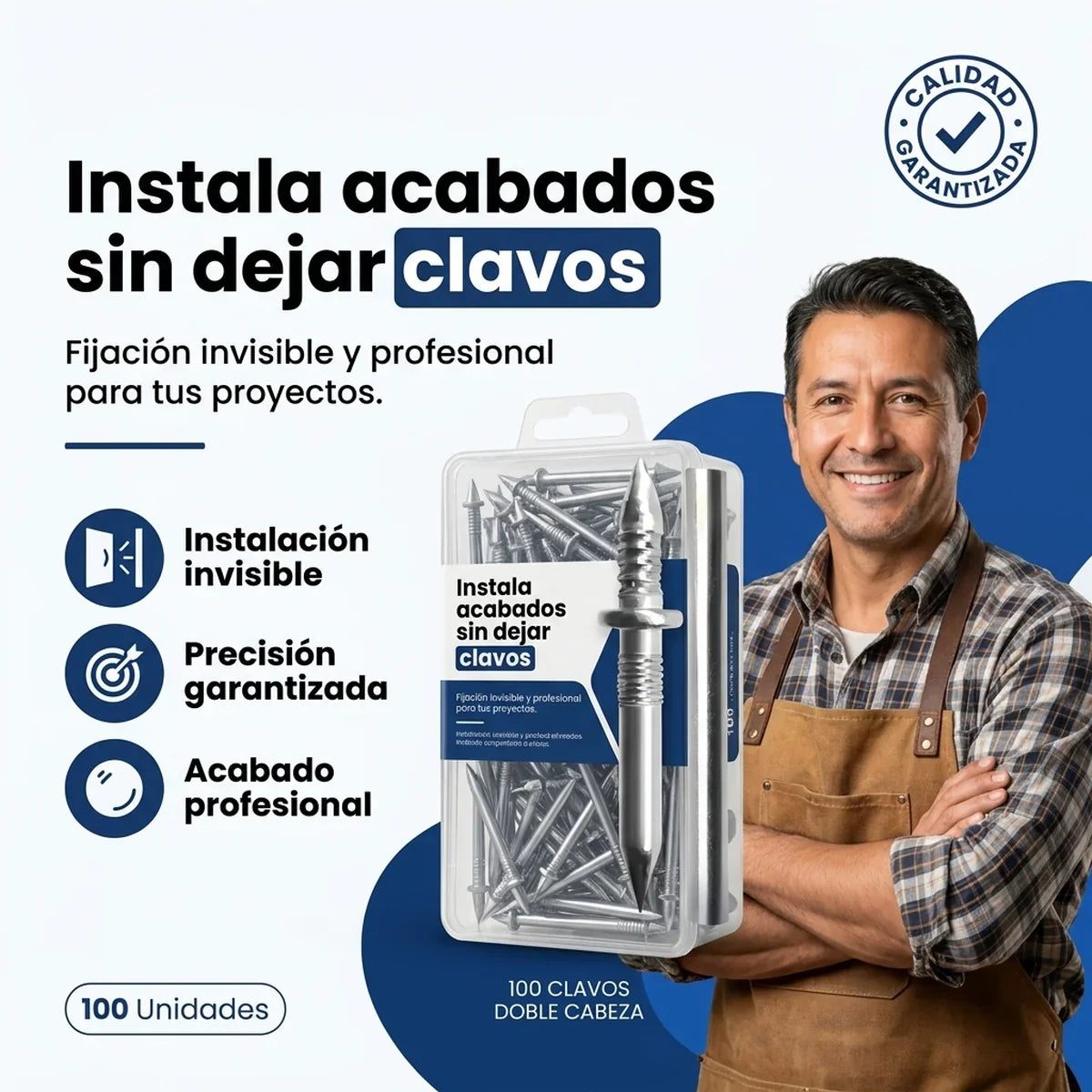 Sistema de Clavos Doble Cabeza Invisibles x 100 Unidades - 1-hero