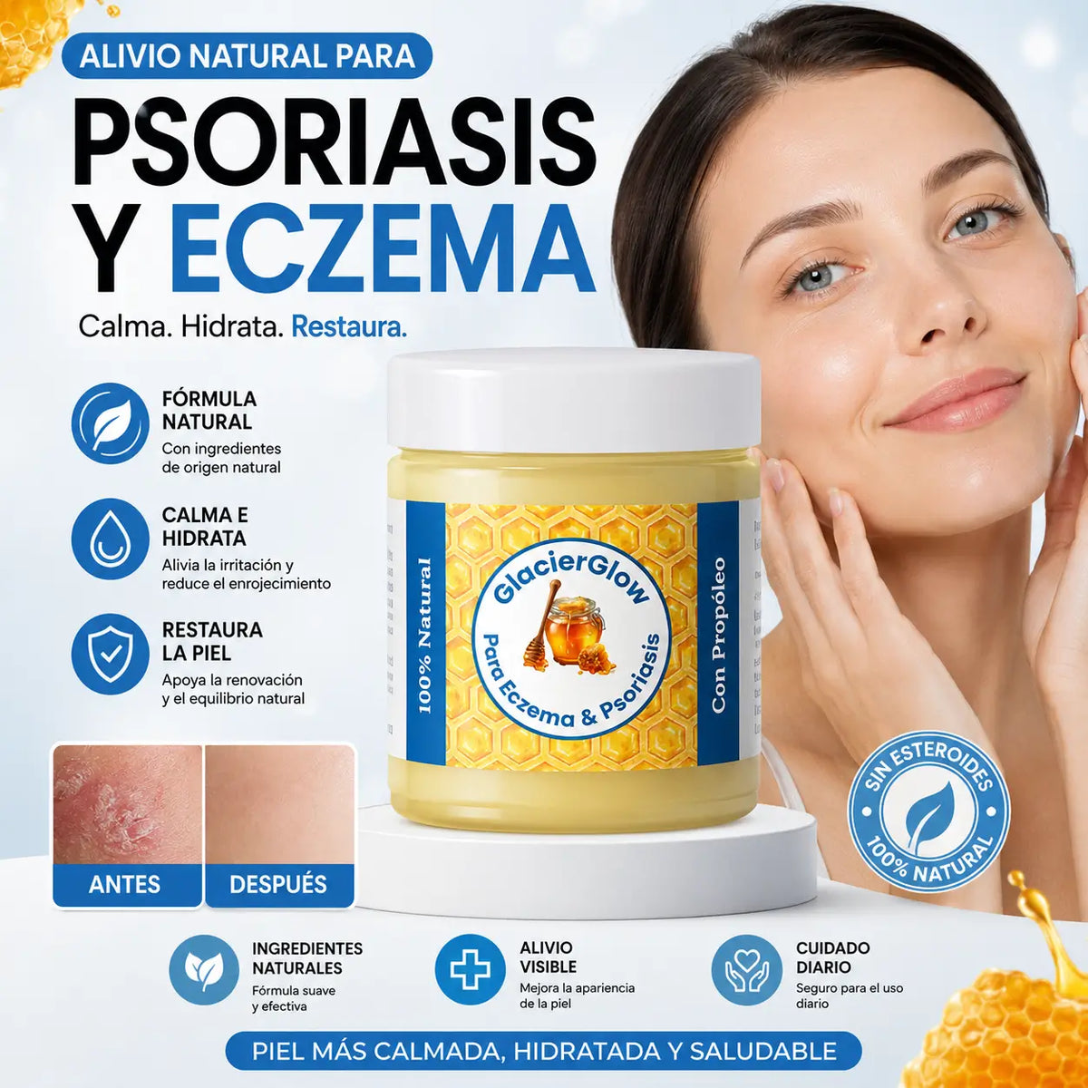 GlacierGlow Bálsamo Natural 🍯 Para Piel con Eczema y Psoriasis