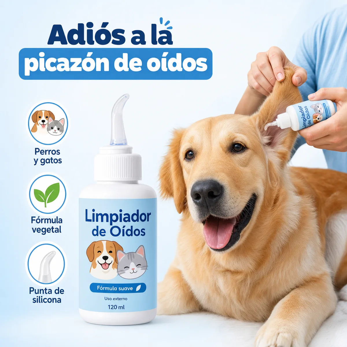 🐶🐱 Limpiador de Oídos para Perros y Gatos — Sin Picazón