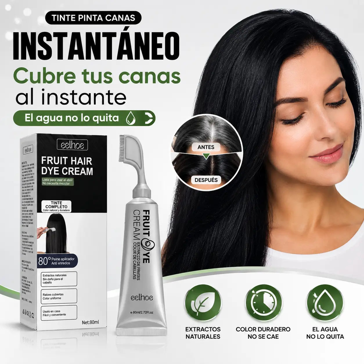 Tinte Pinta Canas Instantaneo con Peine - Sin Amoniaco 80ml