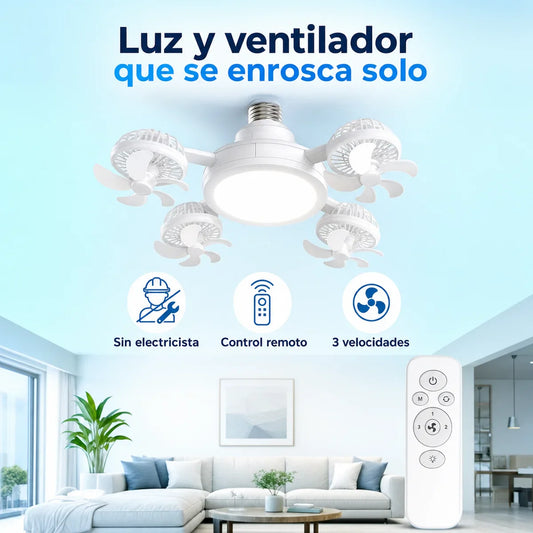 🌀 Ventilador de Techo con Luz LED — Se Enrosca como Bombillo