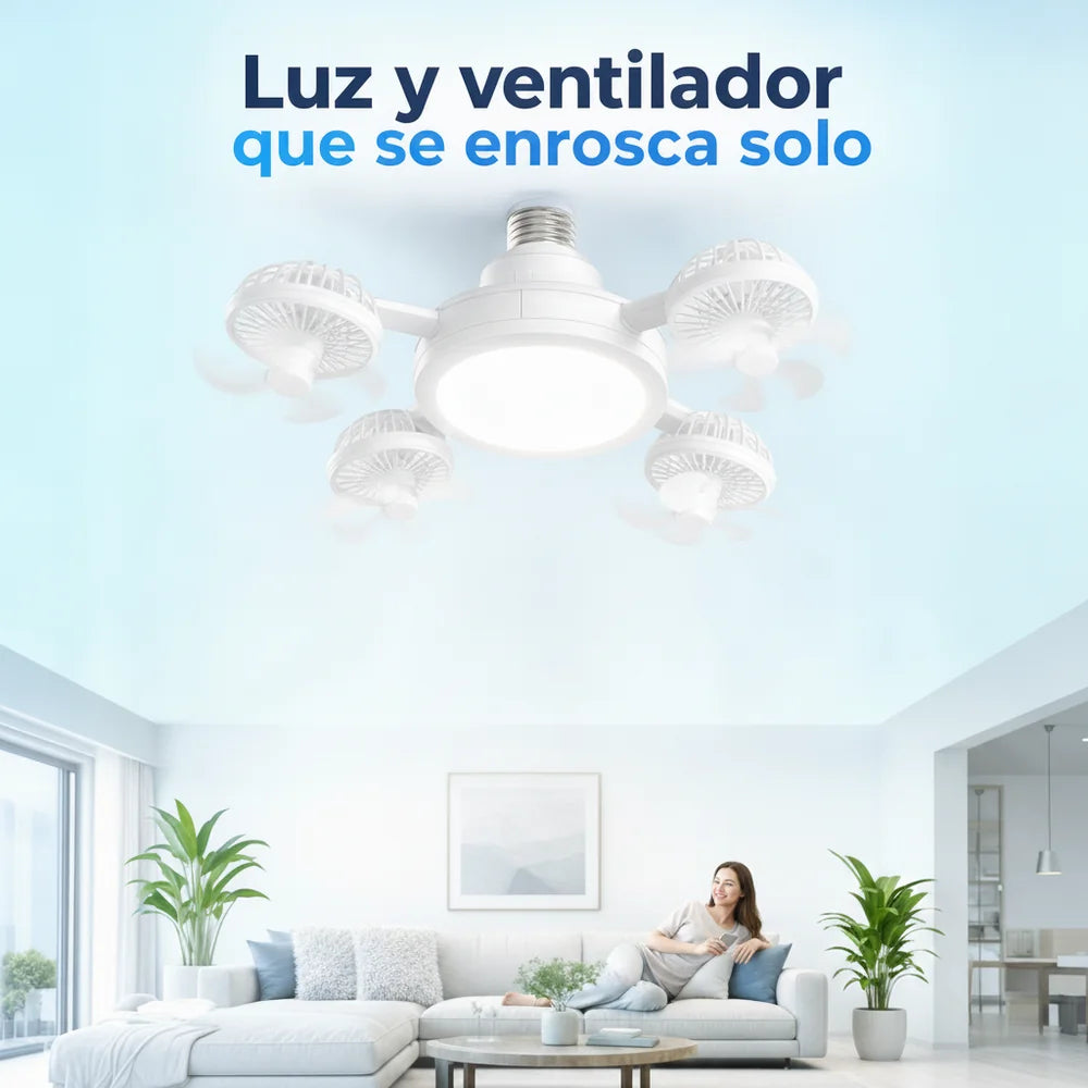 🌀 Ventilador de Techo con Luz LED — Se Enrosca como Bombillo
