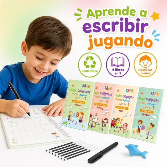 Libro Mágico Reutilizable 4 en 1 para Niños ✏️✨