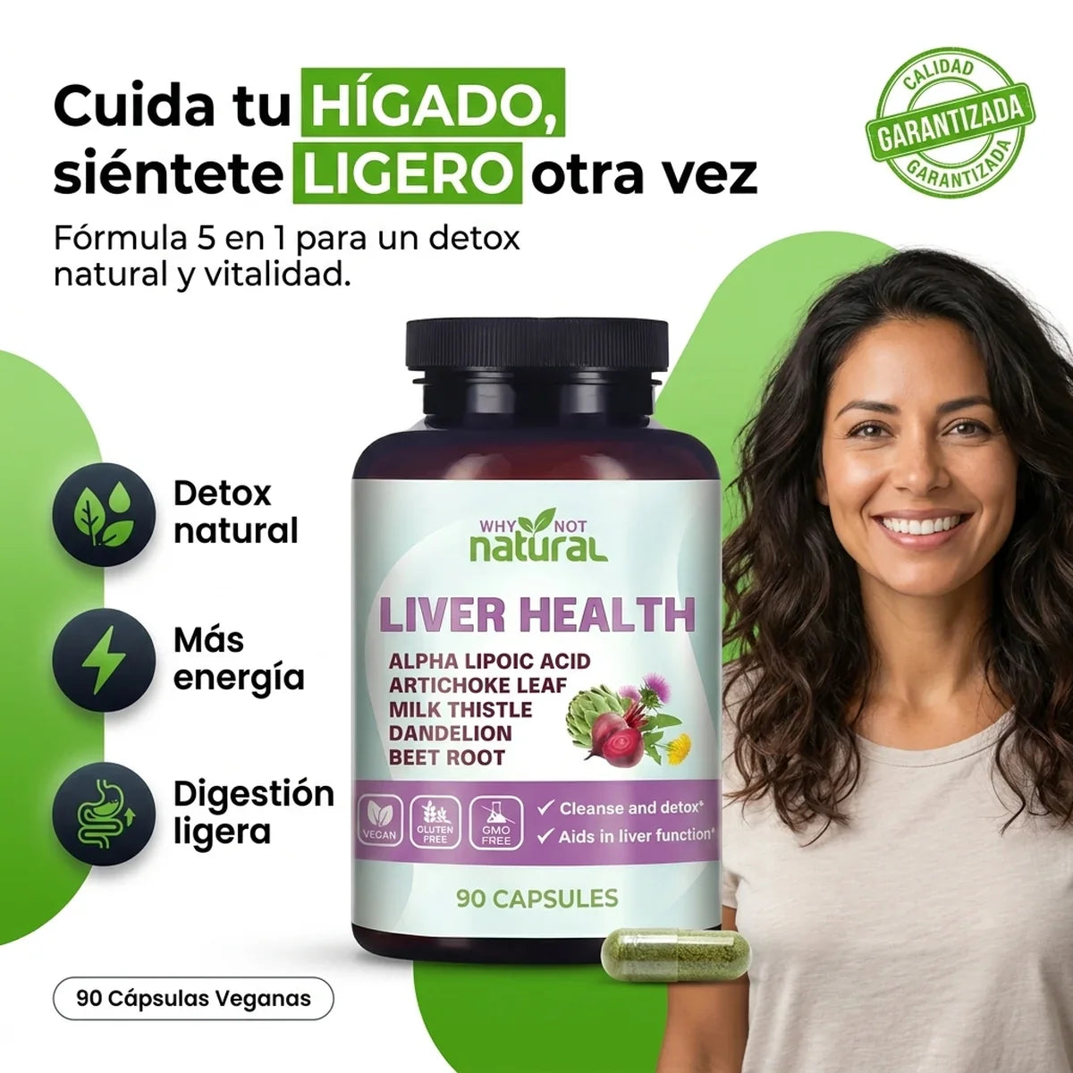 Liver Health 5 en 1 - Detox y Cuidado del Hígado | 90 Cápsulas Veganas - 1-hero
