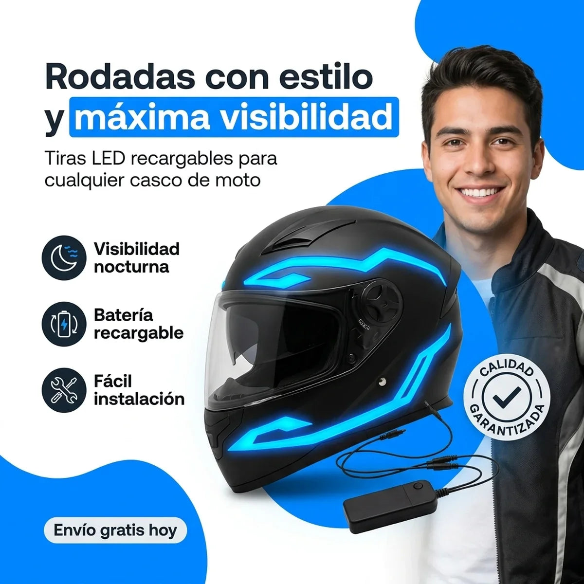 Luces LED para Casco de Moto - Kit Adhesivo Recargable - 1-hero