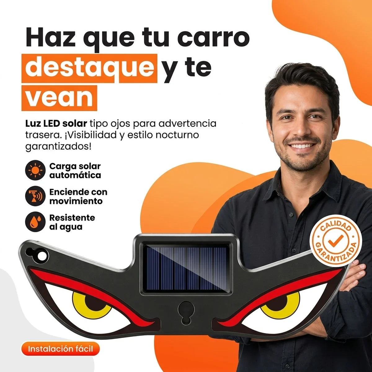 Luz LED Solar Tipo Ojos para Carro - Advertencia Trasera - 1-hero