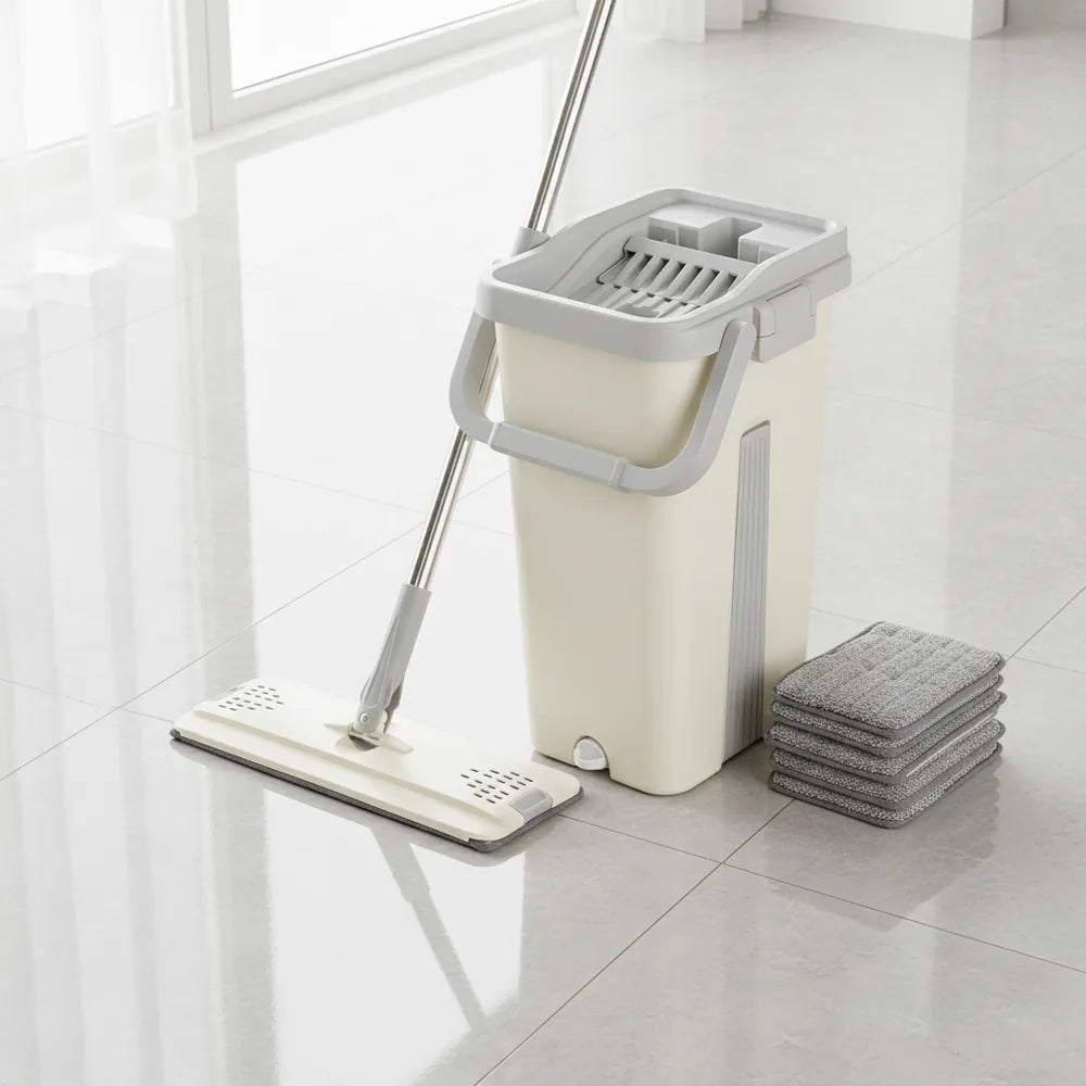 Set de Mopa Plana con Cubo Doble 🧼 (Autoexprimible)