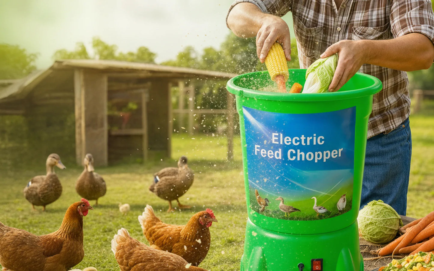 🐓 Picadora Eléctrica de Forraje — Alimento para Aves en 30s