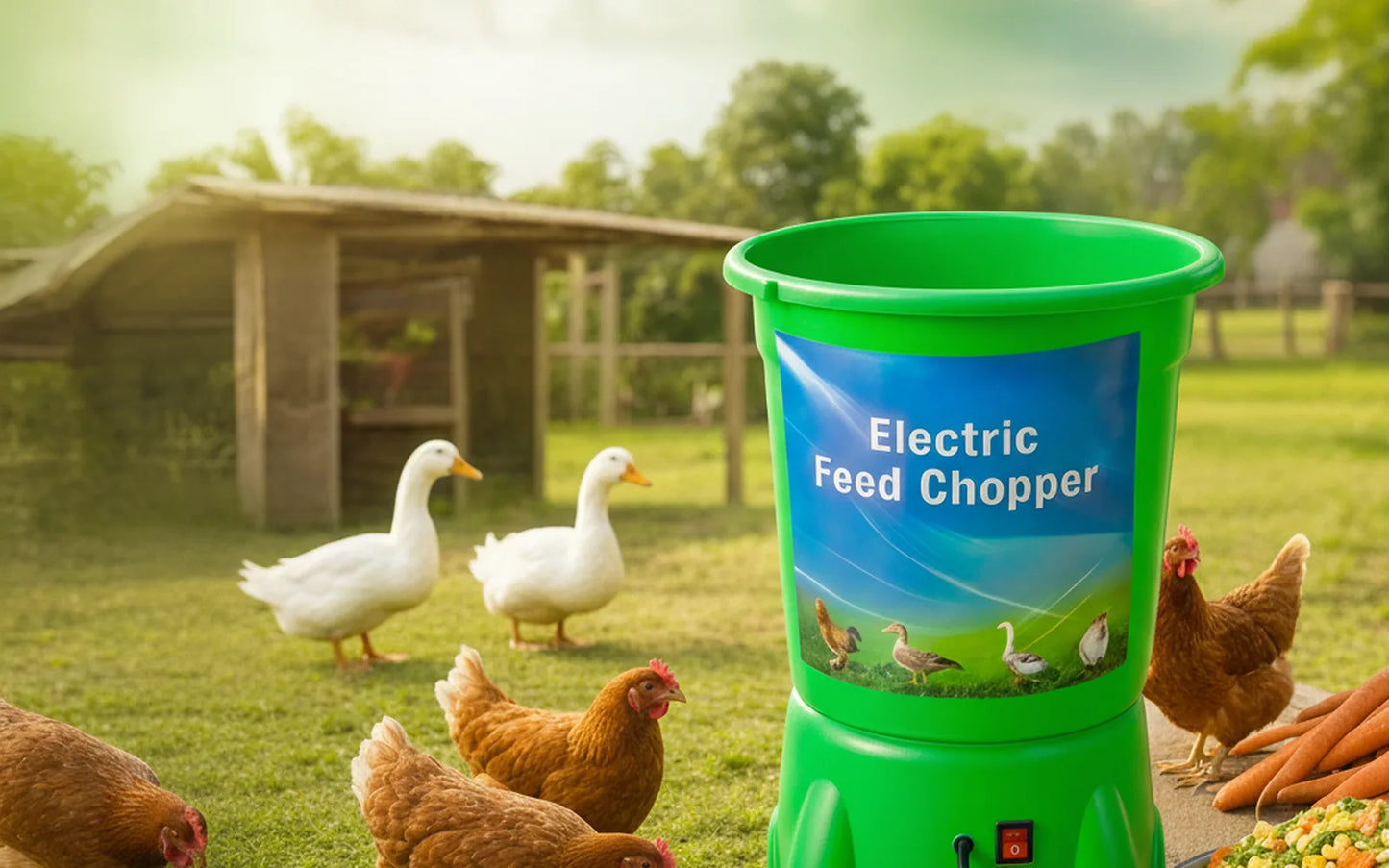 🐓 Picadora Eléctrica de Forraje — Alimento para Aves en 30s