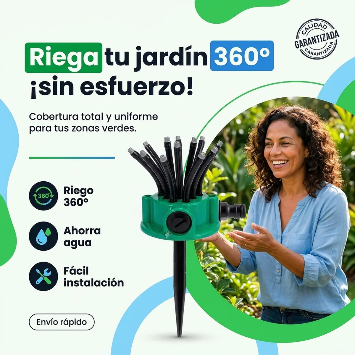 Rociador 360° para Jardín — Riega Todo Sin Mover la Manguera - 1-hero