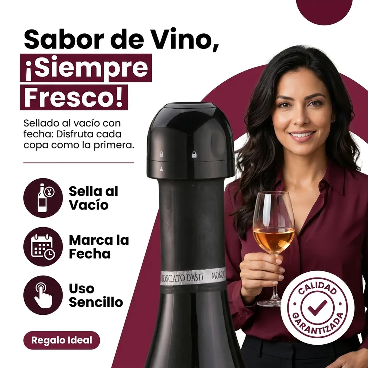 Tapón Bomba Sellador al Vacío para Vino con Marcador de Fecha - 1-hero